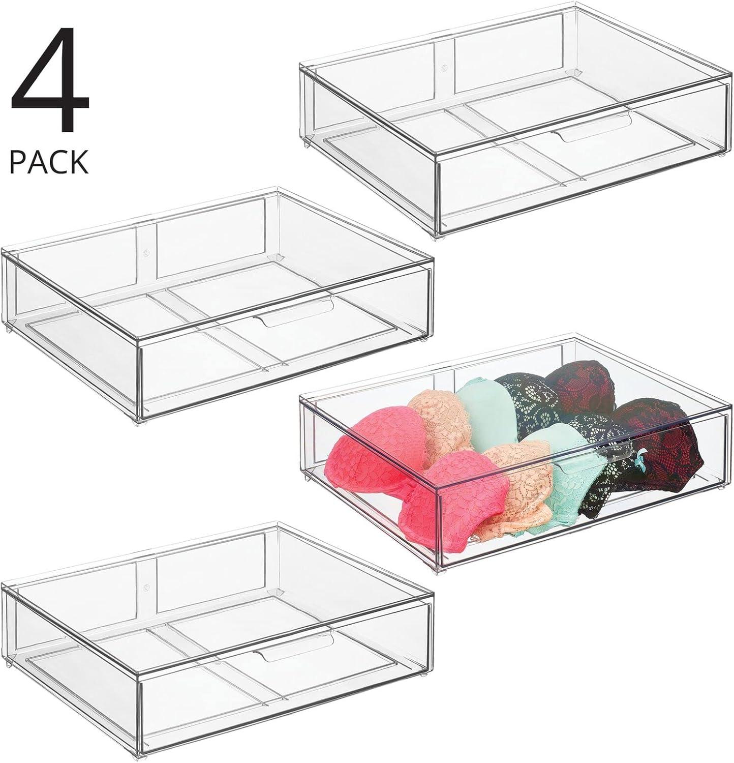 imagemDesign Plastic Stackable Closet Storage Organizer Bin Containers with Front Pull Drawer for Cabinet Desk Shelf Cupboard or Dresser Organization  Lumiere Collection  Set of 3  Clear12 x 16 x 4 Pack of 4