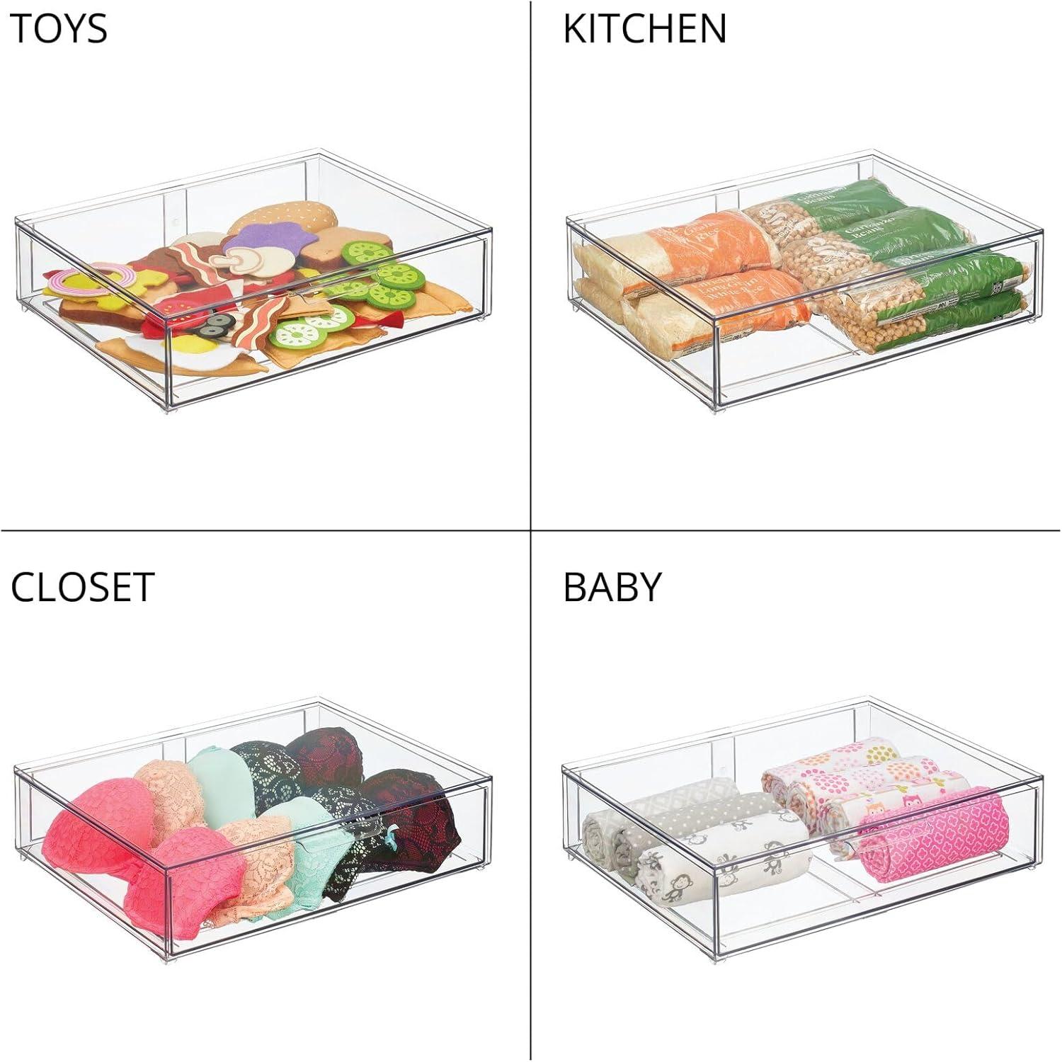 imagemDesign Plastic Stackable Closet Storage Organizer Bin Containers with Front Pull Drawer for Cabinet Desk Shelf Cupboard or Dresser Organization  Lumiere Collection  Set of 3  Clear12 x 16 x 4 Pack of 4