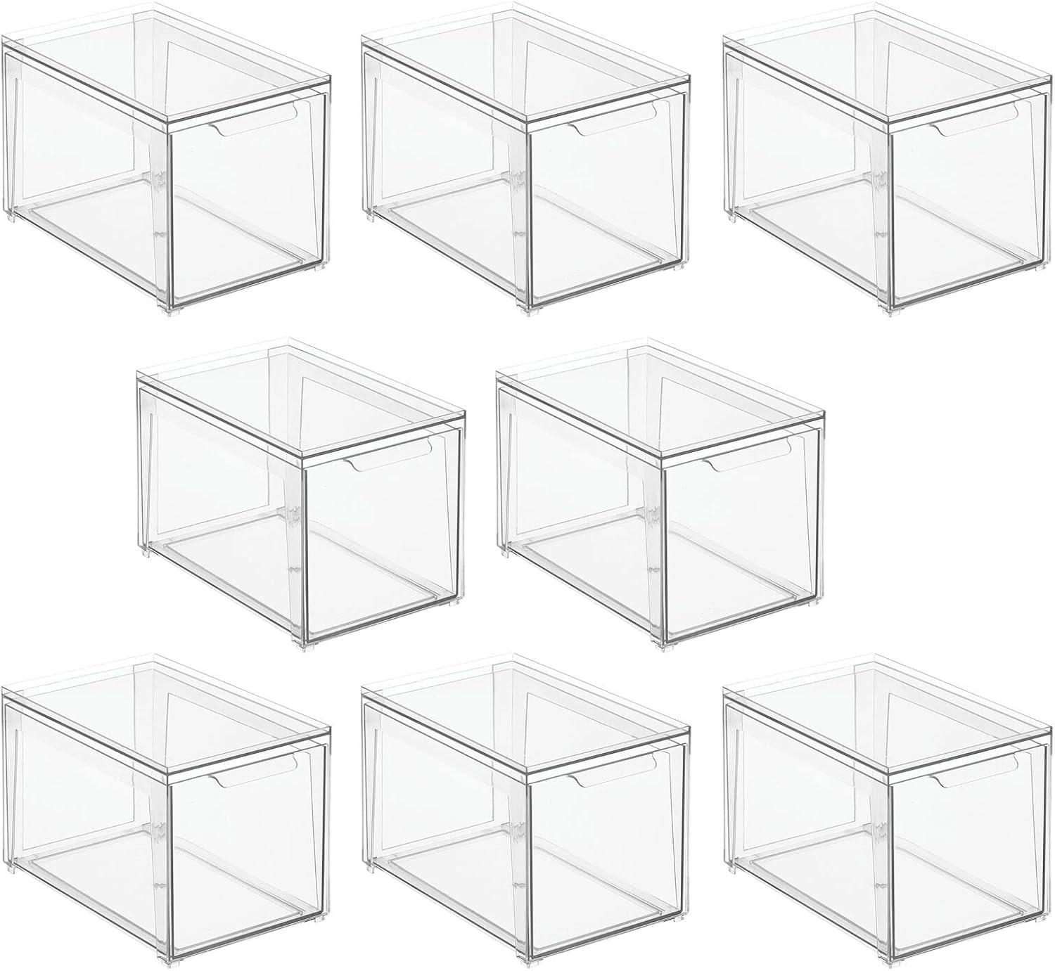 imagemDesign Plastic Stackable Closet Storage Organizer Bin Containers with Front Pull Drawer for Cabinet Desk Shelf Cupboard or Dresser Organization  Lumiere Collection  Set of 3  Clear8 x 12 x 8 Pack of 8