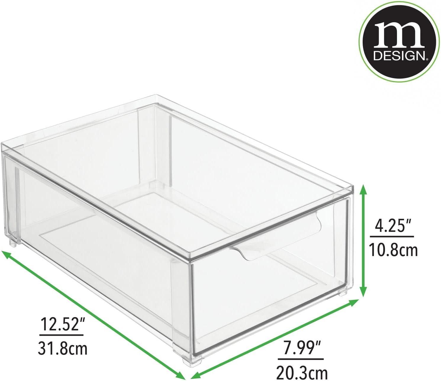 imagemDesign Plastic Stackable Closet Storage Organizer Bin Containers with Front Pull Drawer for Cabinet Desk Shelf Cupboard or Dresser Organization  Lumiere Collection  Set of 3  ClearMixed Sizes Pack of 3