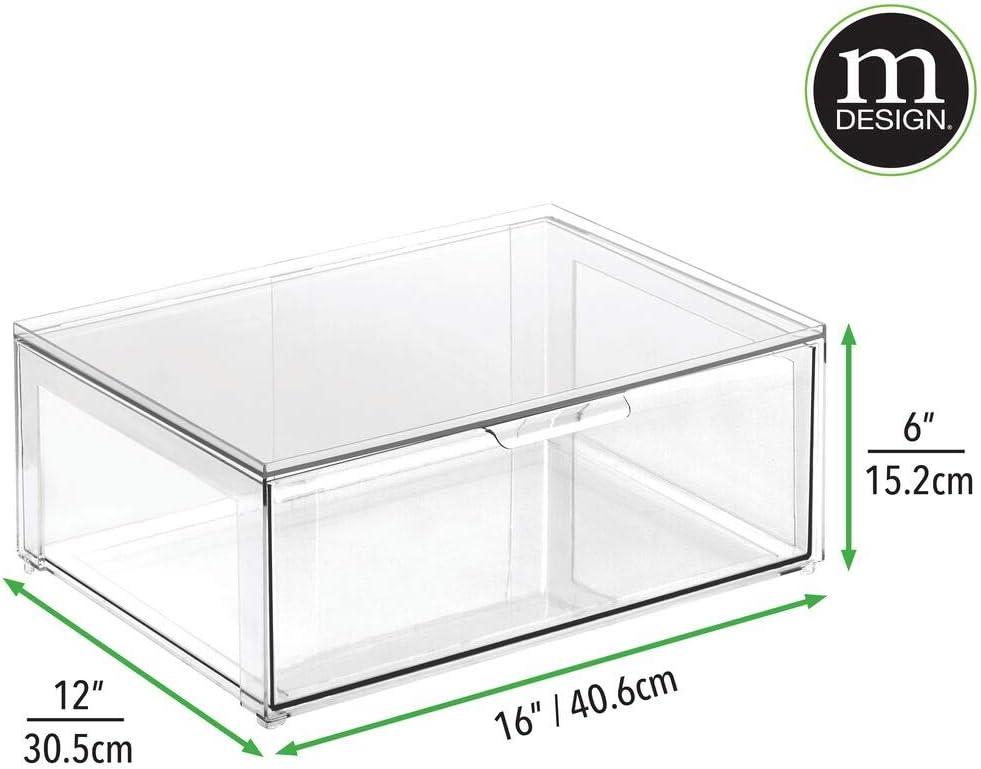 imagemDesign Plastic Stackable Closet Storage Organizer Bin Containers with Front Pull Drawer for Cabinet Desk Shelf Cupboard or Dresser Organization  Lumiere Collection  Set of 3  Clear16 x 12 x 6 Pack of 1
