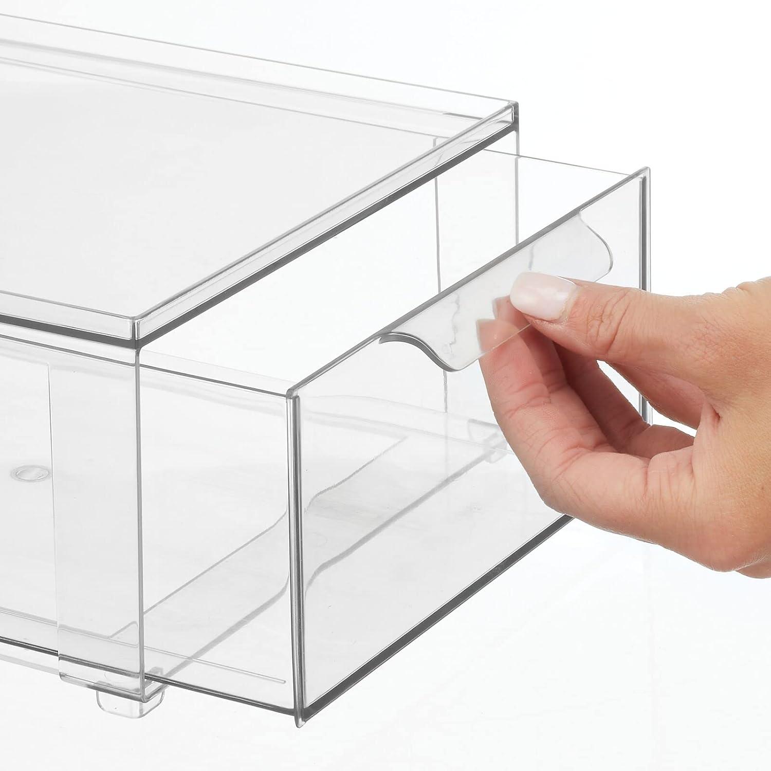 imagemDesign Plastic Stackable Closet Storage Organizer Bin Containers with Front Pull Drawer for Cabinet Desk Shelf Cupboard or Dresser Organization  Lumiere Collection  Set of 3  ClearMixed Sizes Pack of 3