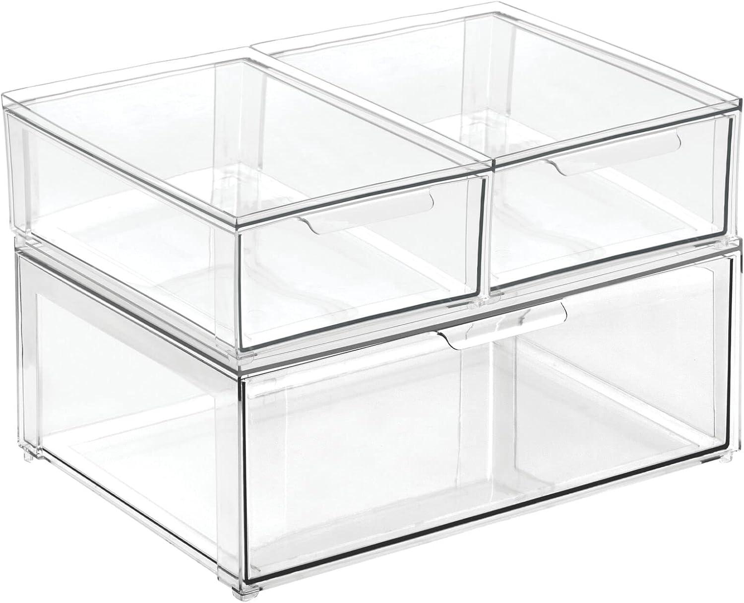 imagemDesign Plastic Stackable Closet Storage Organizer Bin Containers with Front Pull Drawer for Cabinet Desk Shelf Cupboard or Dresser Organization  Lumiere Collection  Set of 3  ClearMixed Sizes Pack of 3