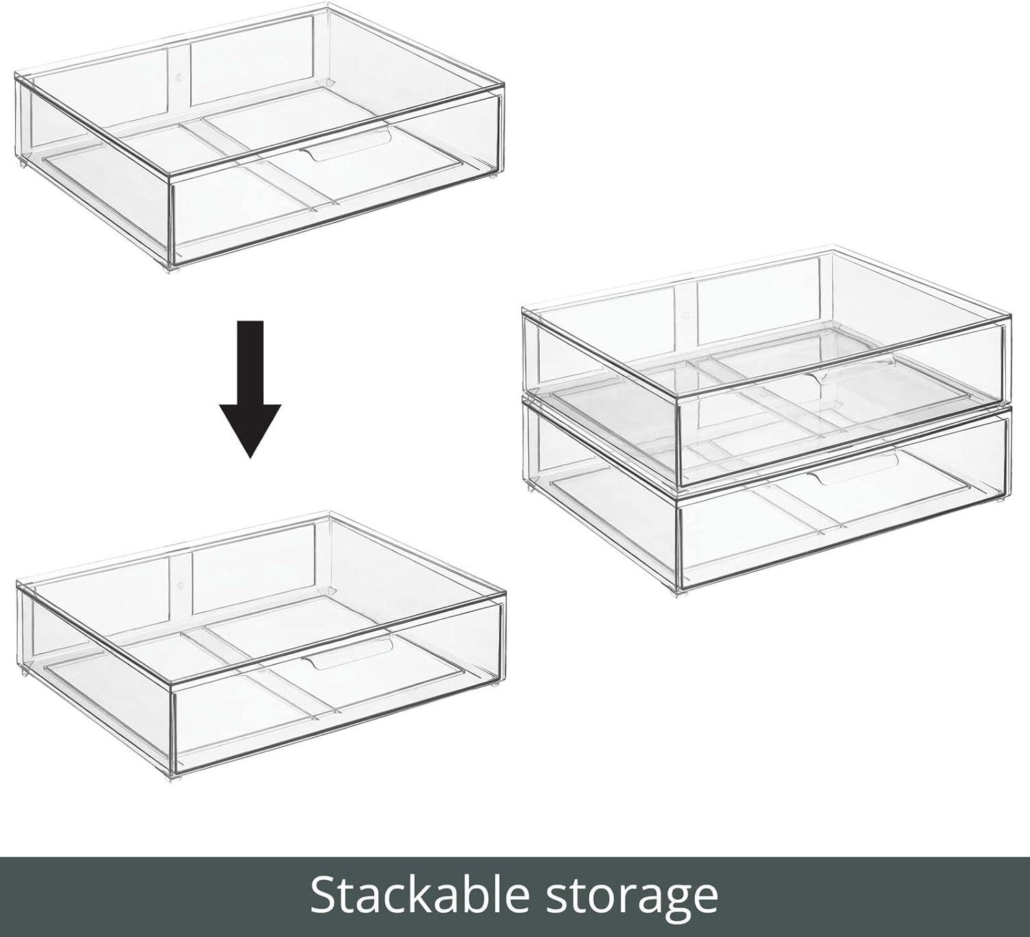 imagemDesign Plastic Stackable Closet Storage Organizer Bin Containers with Front Pull Drawer for Cabinet Desk Shelf Cupboard or Dresser Organization  Lumiere Collection  Set of 3  Clear12 x 16 x 4 Pack of 4