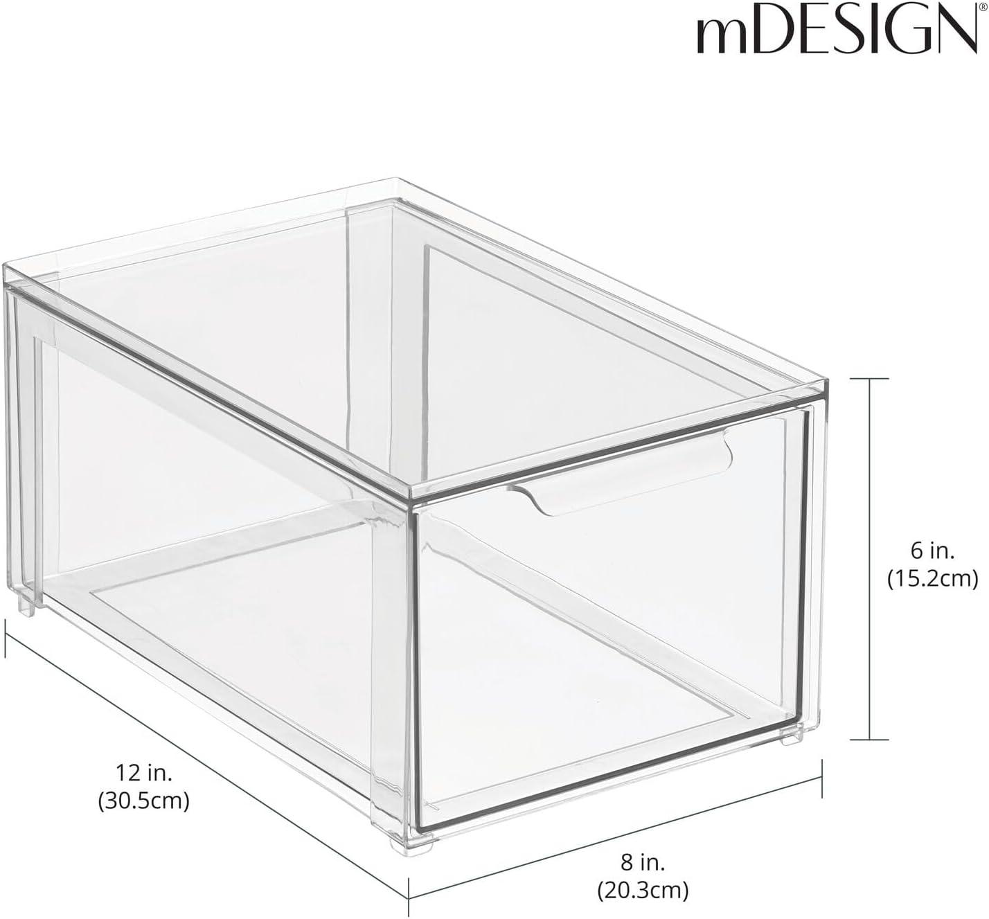 imagemDesign Plastic Stackable Closet Storage Organizer Bin Containers with Front Pull Drawer for Cabinet Desk Shelf Cupboard or Dresser Organization  Lumiere Collection  Set of 3  Clear8 x 12 x 6 Pack of 4