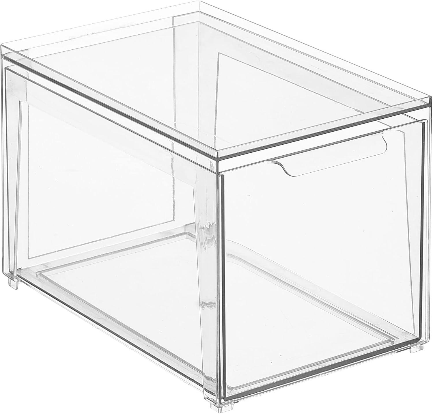 imagemDesign Plastic Stackable Closet Storage Organizer Bin Containers with Front Pull Drawer for Cabinet Desk Shelf Cupboard or Dresser Organization  Lumiere Collection  Set of 3  Clear8 x 12 x 8 Pack of 4