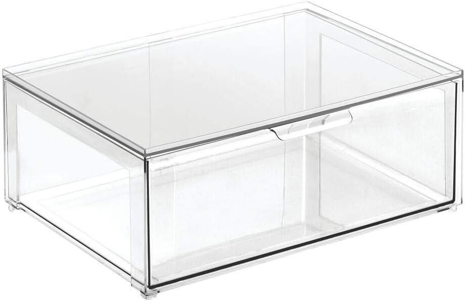 imagemDesign Plastic Stackable Closet Storage Organizer Bin Containers with Front Pull Drawer for Cabinet Desk Shelf Cupboard or Dresser Organization  Lumiere Collection  Set of 3  Clear16 x 12 x 6 Pack of 1