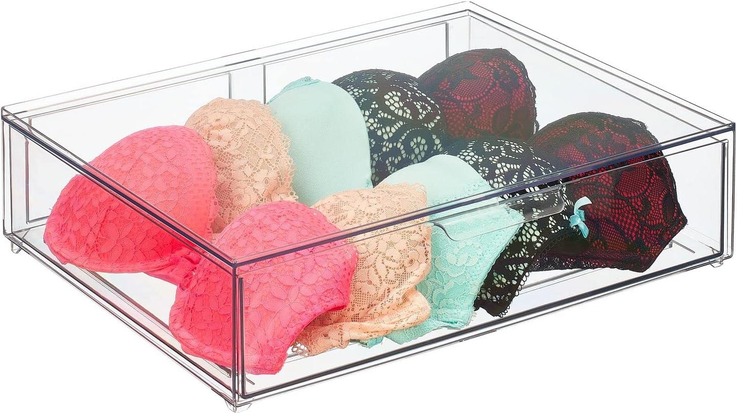imagemDesign Plastic Stackable Closet Storage Organizer Bin Containers with Front Pull Drawer for Cabinet Desk Shelf Cupboard or Dresser Organization  Lumiere Collection  Set of 3  Clear12 x 16 x 4 Pack of 4
