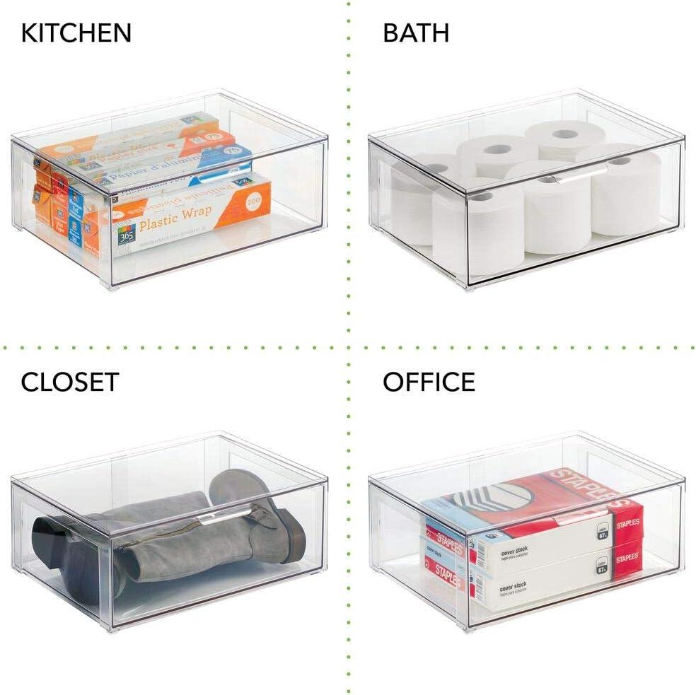 imagemDesign Plastic Stackable Closet Storage Organizer Bin Containers with Front Pull Drawer for Cabinet Desk Shelf Cupboard or Dresser Organization  Lumiere Collection  Set of 3  Clear16 x 12 x 6 Pack of 1