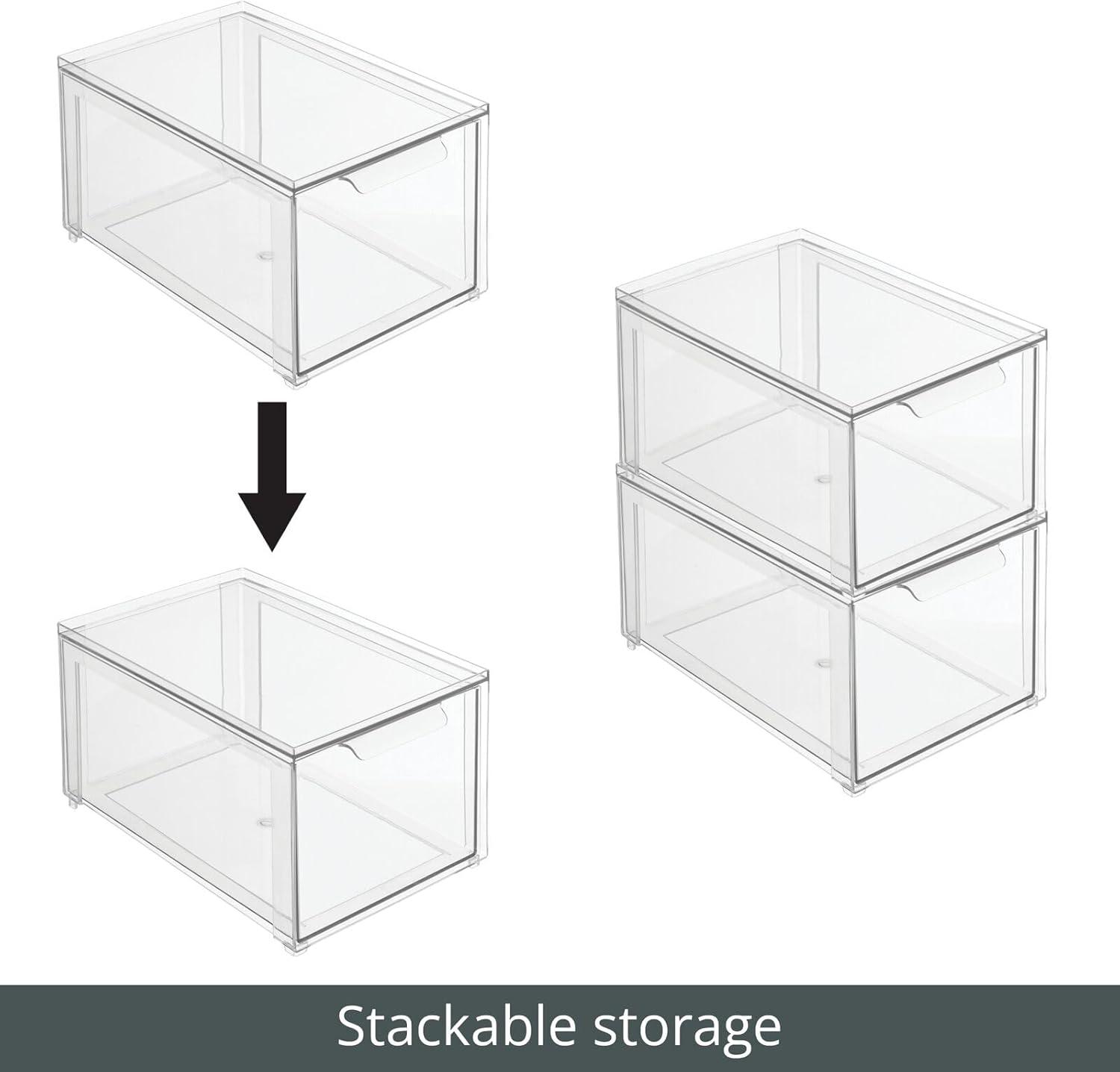 imagemDesign Plastic Stackable Closet Storage Organizer Bin Containers with Front Pull Drawer for Cabinet Desk Shelf Cupboard or Dresser Organization  Lumiere Collection  Set of 3  Clear8 x 12 x 6 Pack of 4