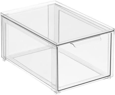 imagemDesign Plastic Stackable Closet Storage Organizer Bin Containers with Front Pull Drawer for Cabinet Desk Shelf Cupboard or Dresser Organization  Lumiere Collection  Set of 3  Clear8 x 12 x 6 Pack of 4