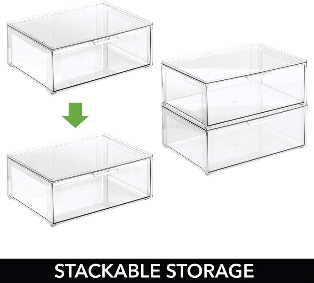 imagemDesign Plastic Stackable Closet Storage Organizer Bin Containers with Front Pull Drawer for Cabinet Desk Shelf Cupboard or Dresser Organization  Lumiere Collection  Set of 3  Clear16 x 12 x 6 Pack of 1