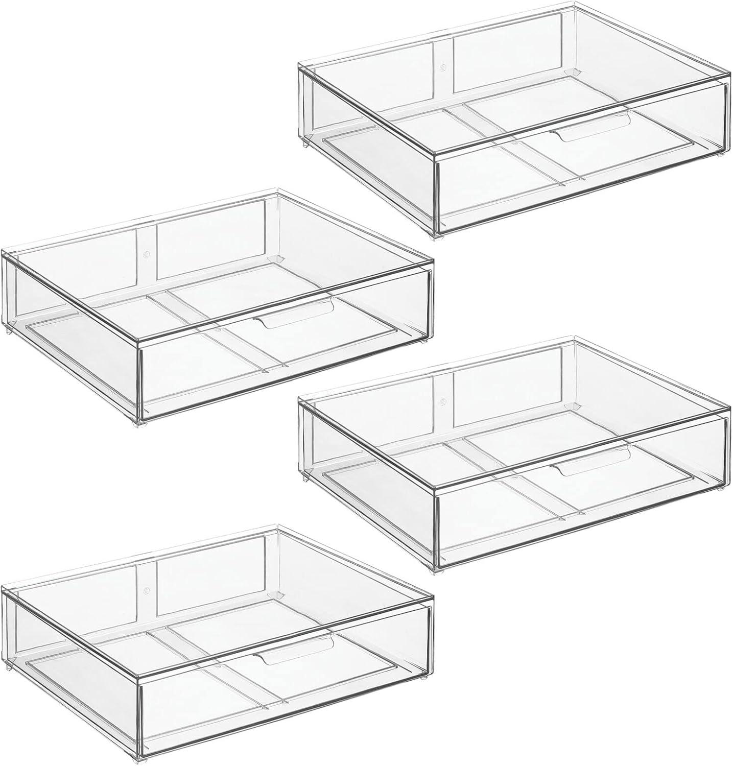 imagemDesign Plastic Stackable Closet Storage Organizer Bin Containers with Front Pull Drawer for Cabinet Desk Shelf Cupboard or Dresser Organization  Lumiere Collection  Set of 3  Clear12 x 16 x 4 Pack of 4