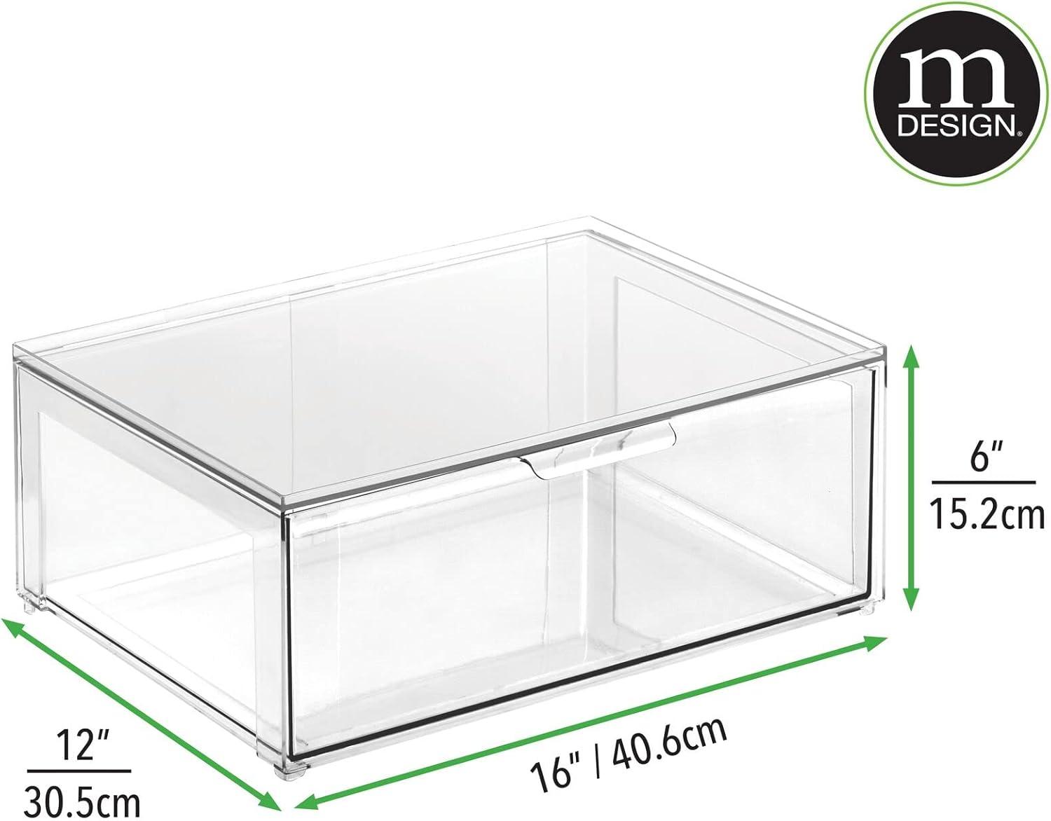 imagemDesign Plastic Stackable Closet Storage Organizer Bin Containers with Front Pull Drawer for Cabinet Desk Shelf Cupboard or Dresser Organization  Lumiere Collection  Set of 3  Clear16 x 12 x 6 Pack of 2
