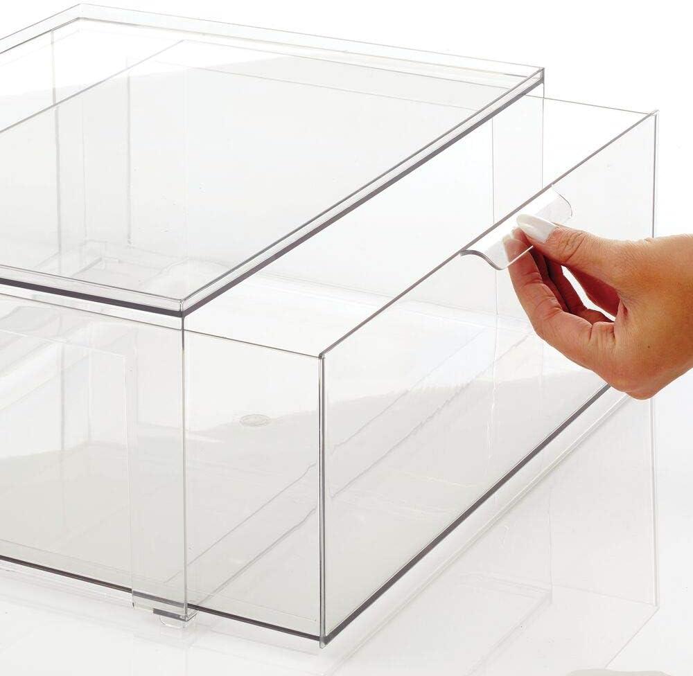 imagemDesign Plastic Stackable Closet Storage Organizer Bin Containers with Front Pull Drawer for Cabinet Desk Shelf Cupboard or Dresser Organization  Lumiere Collection  Set of 3  Clear16 x 12 x 6 Pack of 1