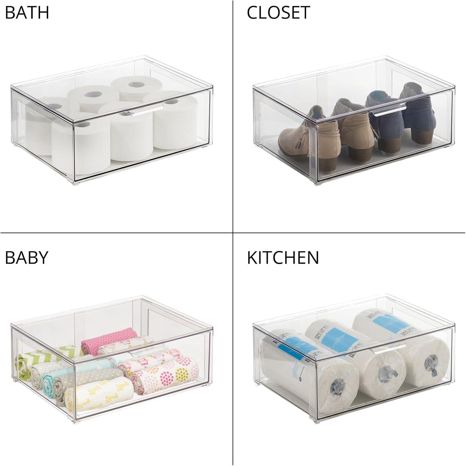 imagemDesign Plastic Stackable Closet Storage Organizer Bin Containers with Front Pull Drawer for Cabinet Desk Shelf Cupboard or Dresser Organization  Lumiere Collection  Set of 3  Clear16 x 12 x 6 Pack of 2