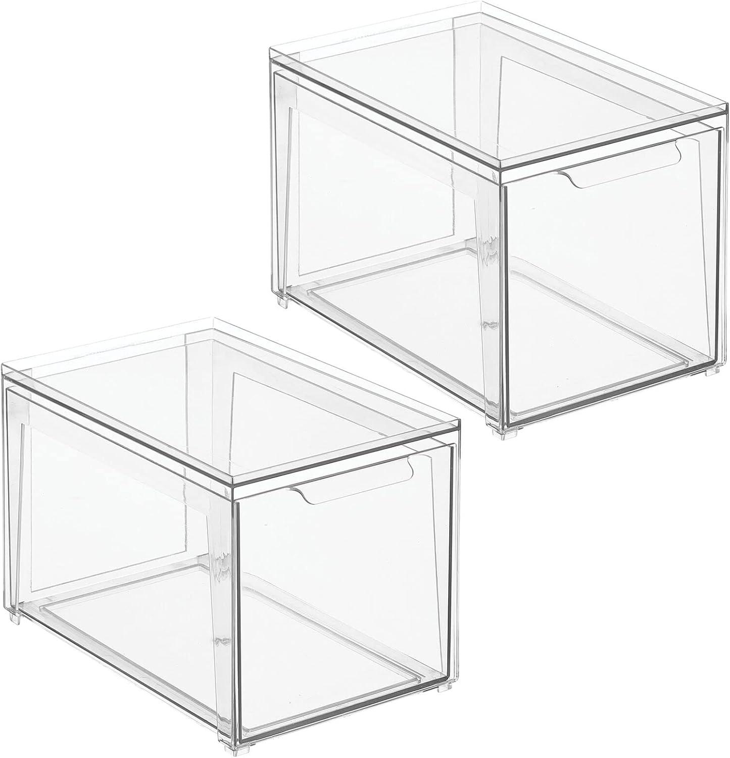 imagemDesign Plastic Stackable Closet Storage Organizer Bin Containers with Front Pull Drawer for Cabinet Desk Shelf Cupboard or Dresser Organization  Lumiere Collection  Set of 3  Clear8 x 12 x 8 Pack of 2