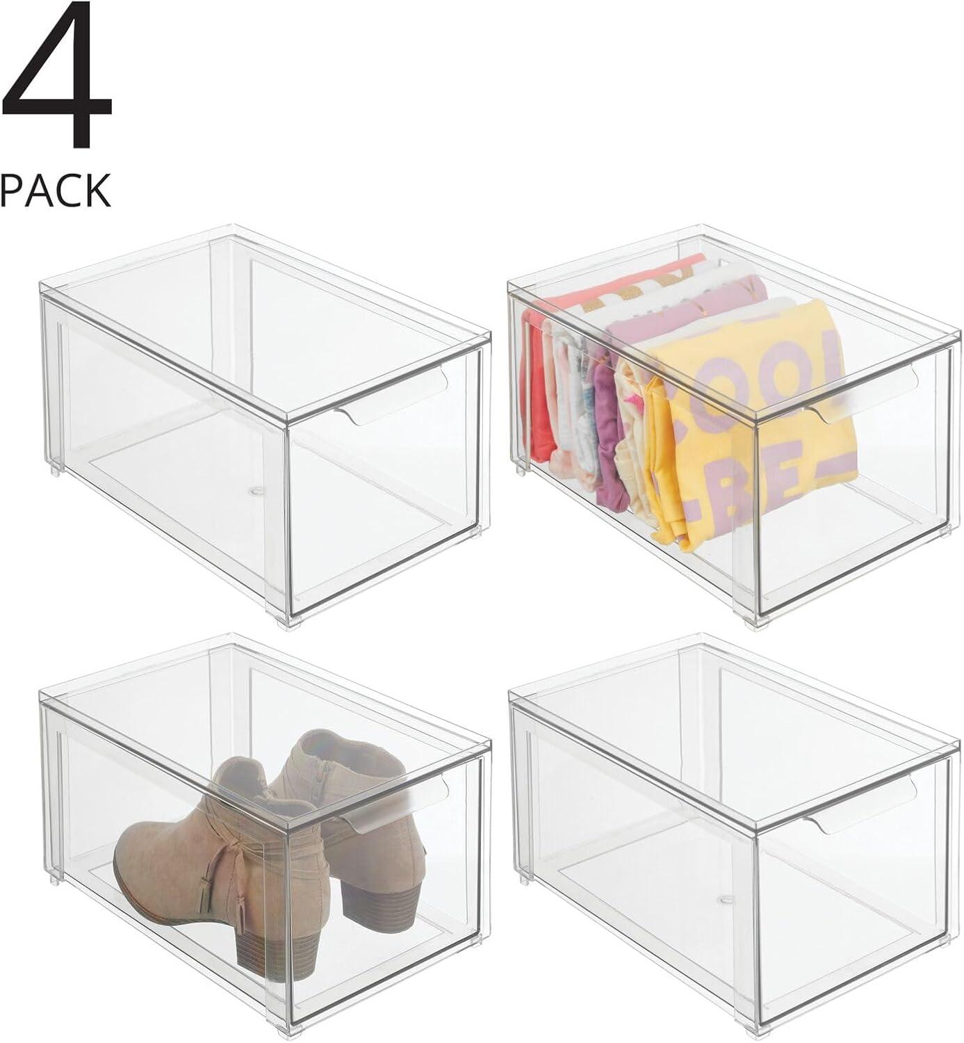 imagemDesign Plastic Stackable Closet Storage Organizer Bin Containers with Front Pull Drawer for Cabinet Desk Shelf Cupboard or Dresser Organization  Lumiere Collection  Set of 3  Clear8 x 12 x 6 Pack of 4