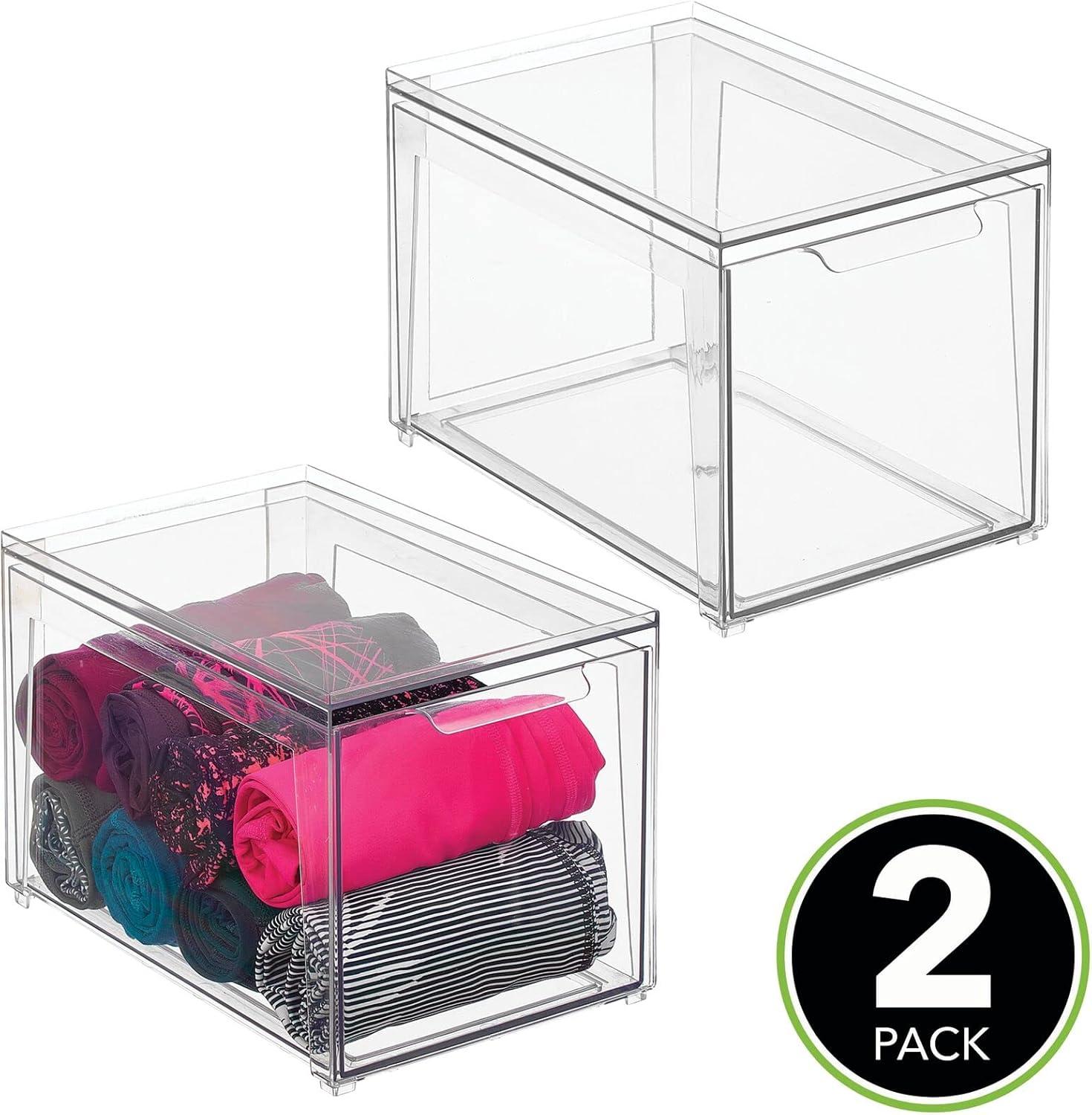 imagemDesign Plastic Stackable Closet Storage Organizer Bin Containers with Front Pull Drawer for Cabinet Desk Shelf Cupboard or Dresser Organization  Lumiere Collection  Set of 3  Clear8 x 12 x 8 Pack of 2