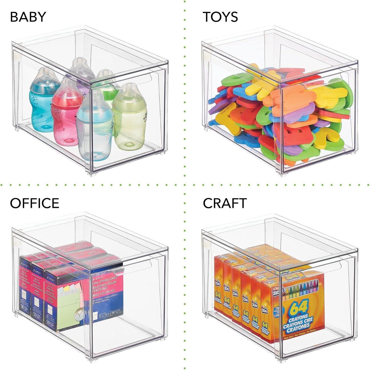 imagemDesign Plastic Stackable Closet Storage Organizer Bin Containers with Front Pull Drawer for Cabinet Desk Shelf Cupboard or Dresser Organization  Lumiere Collection  Set of 3  Clear8 x 12 x 8 Pack of 2