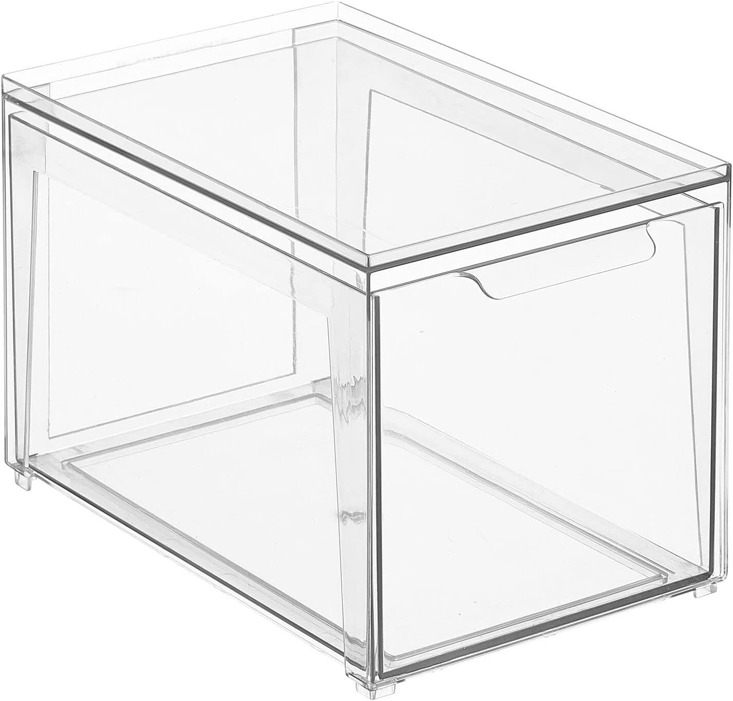 imagemDesign Plastic Stackable Closet Storage Organizer Bin Containers with Front Pull Drawer for Cabinet Desk Shelf Cupboard or Dresser Organization  Lumiere Collection  Set of 3  Clear8 x 12 x 8 Pack of 1