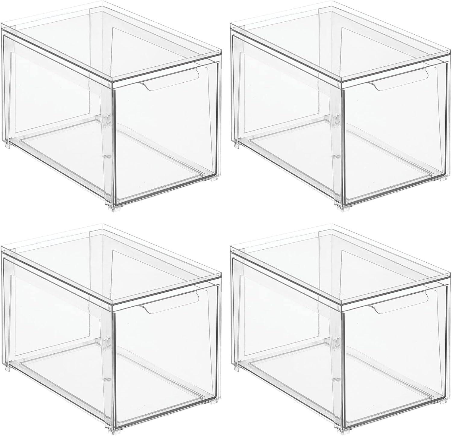 imagemDesign Plastic Stackable Closet Storage Organizer Bin Containers with Front Pull Drawer for Cabinet Desk Shelf Cupboard or Dresser Organization  Lumiere Collection  Set of 3  Clear8 x 12 x 8 Pack of 4