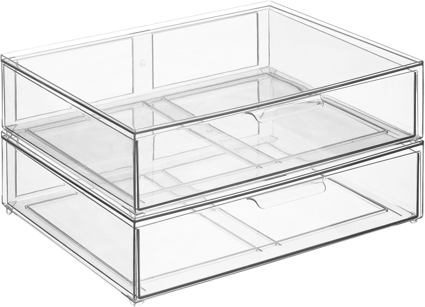 imagemDesign Plastic Stackable Closet Storage Organizer Bin Containers with Front Pull Drawer for Cabinet Desk Shelf Cupboard or Dresser Organization  Lumiere Collection  Set of 3  Clear12 x 16 x 4 Pack of 4