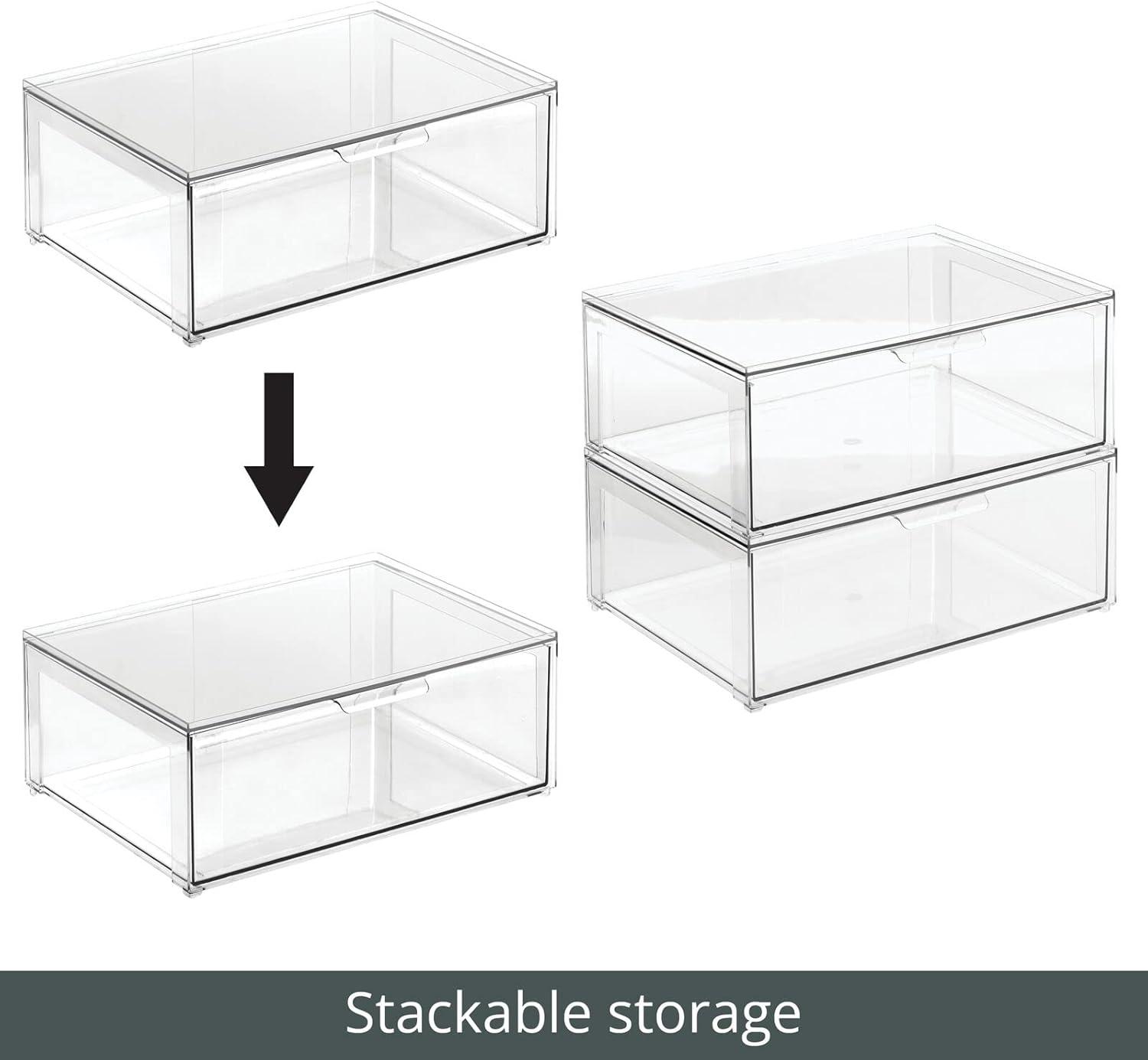 imagemDesign Plastic Stackable Closet Storage Organizer Bin Containers with Front Pull Drawer for Cabinet Desk Shelf Cupboard or Dresser Organization  Lumiere Collection  Set of 3  Clear16 x 12 x 6 Pack of 2