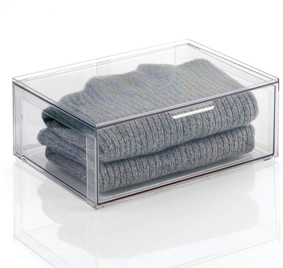 imagemDesign Plastic Stackable Closet Storage Organizer Bin Containers with Front Pull Drawer for Cabinet Desk Shelf Cupboard or Dresser Organization  Lumiere Collection  Set of 3  Clear16 x 12 x 6 Pack of 1