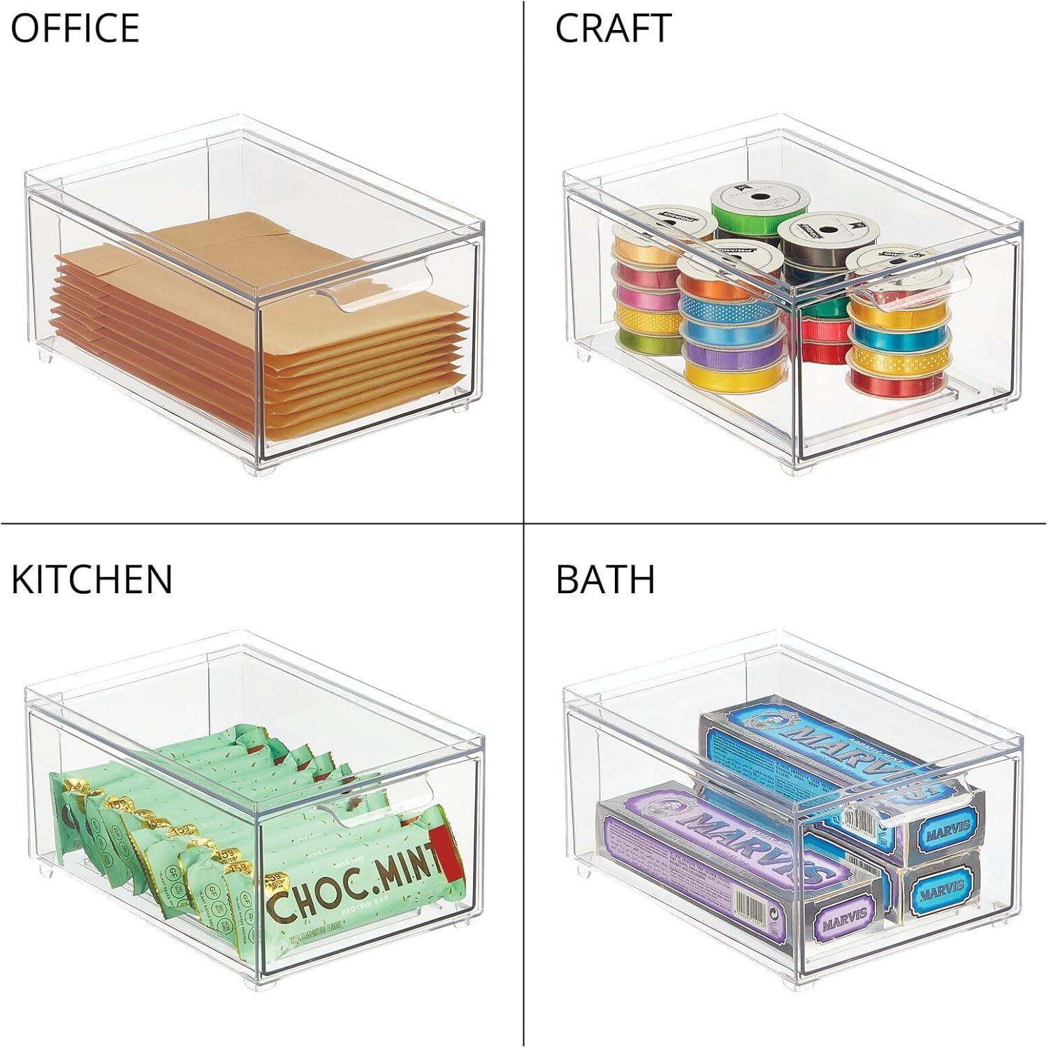 imagemDesign Stackable Storage Containers Box with 2 PullOut Drawers  Stacking Plastic Drawer Bins for Closet Organization Linen Coat Bedroom or Entryway Closets  Lumiere Collection  4 Pack Clear8 x 6 x 4 Pack of 2