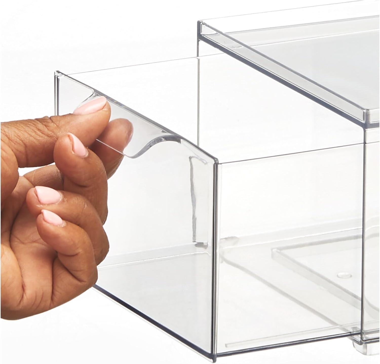 imagemDesign Stackable Storage Containers Box with 2 PullOut Drawers  Stacking Plastic Drawer Bins for Closet Organization Linen Coat Bedroom or Entryway Closets  Lumiere Collection  4 Pack Clear8 x 6 x 4 Pack of 2