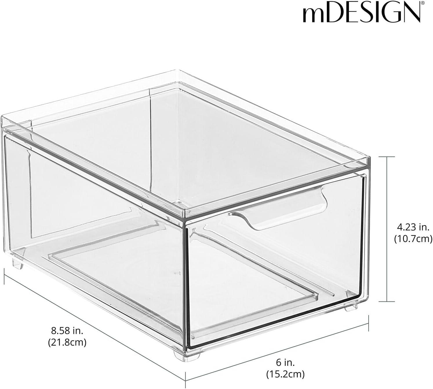 imagemDesign Stackable Storage Containers Box with 2 PullOut Drawers  Stacking Plastic Drawer Bins for Closet Organization Linen Coat Bedroom or Entryway Closets  Lumiere Collection  4 Pack Clear8 x 6 x 4 Pack of 2