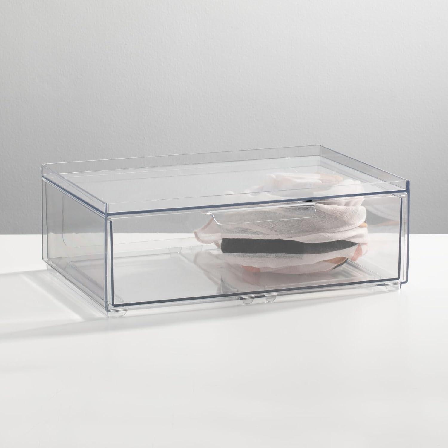 imagemDesign Stackable Storage Containers Box with 2 PullOut Drawers  Stacking Plastic Drawer Bins for Closet Organization Linen Coat Bedroom or Entryway Closets  Lumiere Collection  4 Pack Clear8 x 12 x 4 Pack of 2