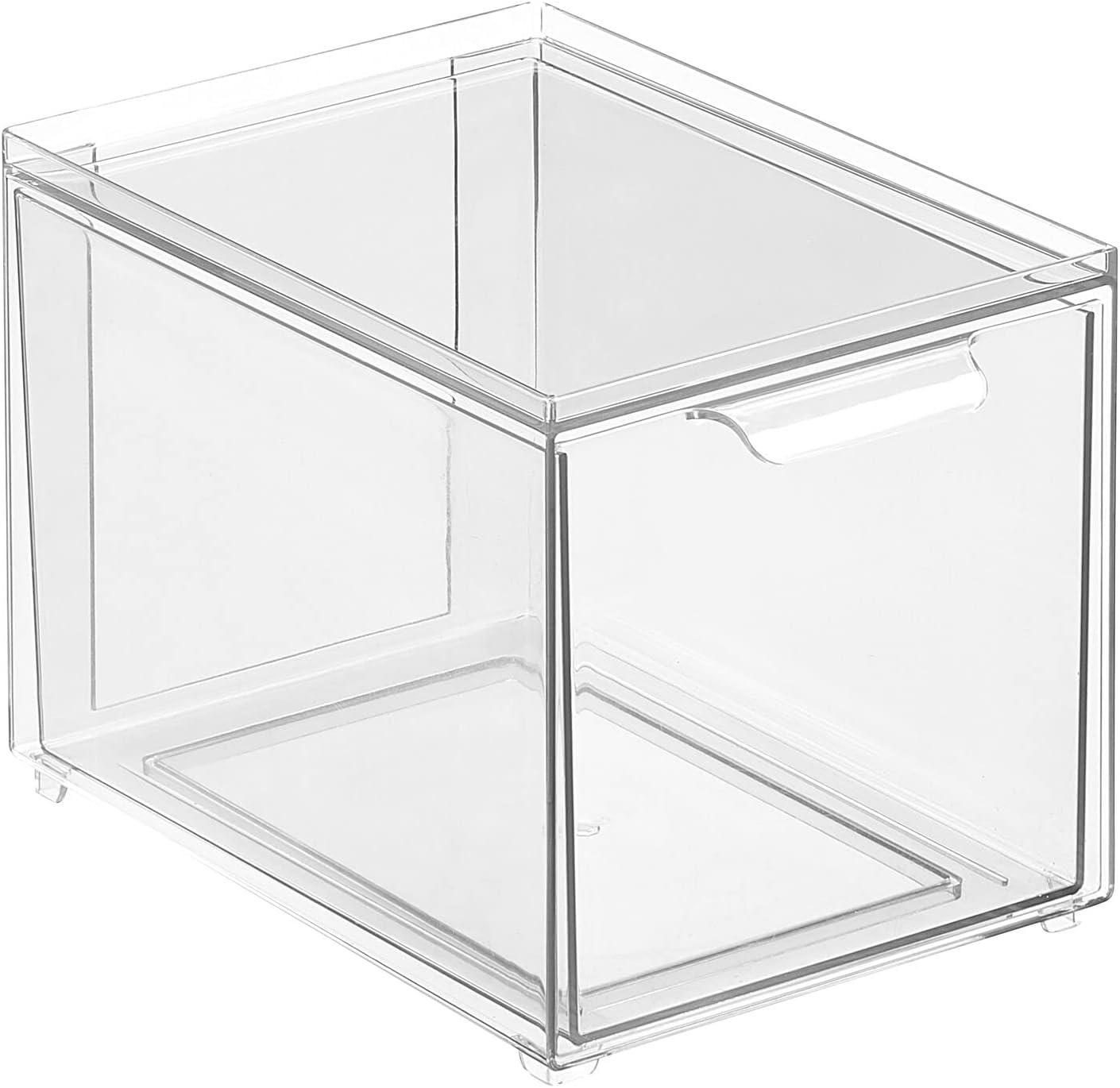 imagemDesign Stackable Storage Containers Box with 2 PullOut Drawers  Stacking Plastic Drawer Bins for Closet Organization Linen Coat Bedroom or Entryway Closets  Lumiere Collection  4 Pack Clear8 x 6 x 6 Pack of 1