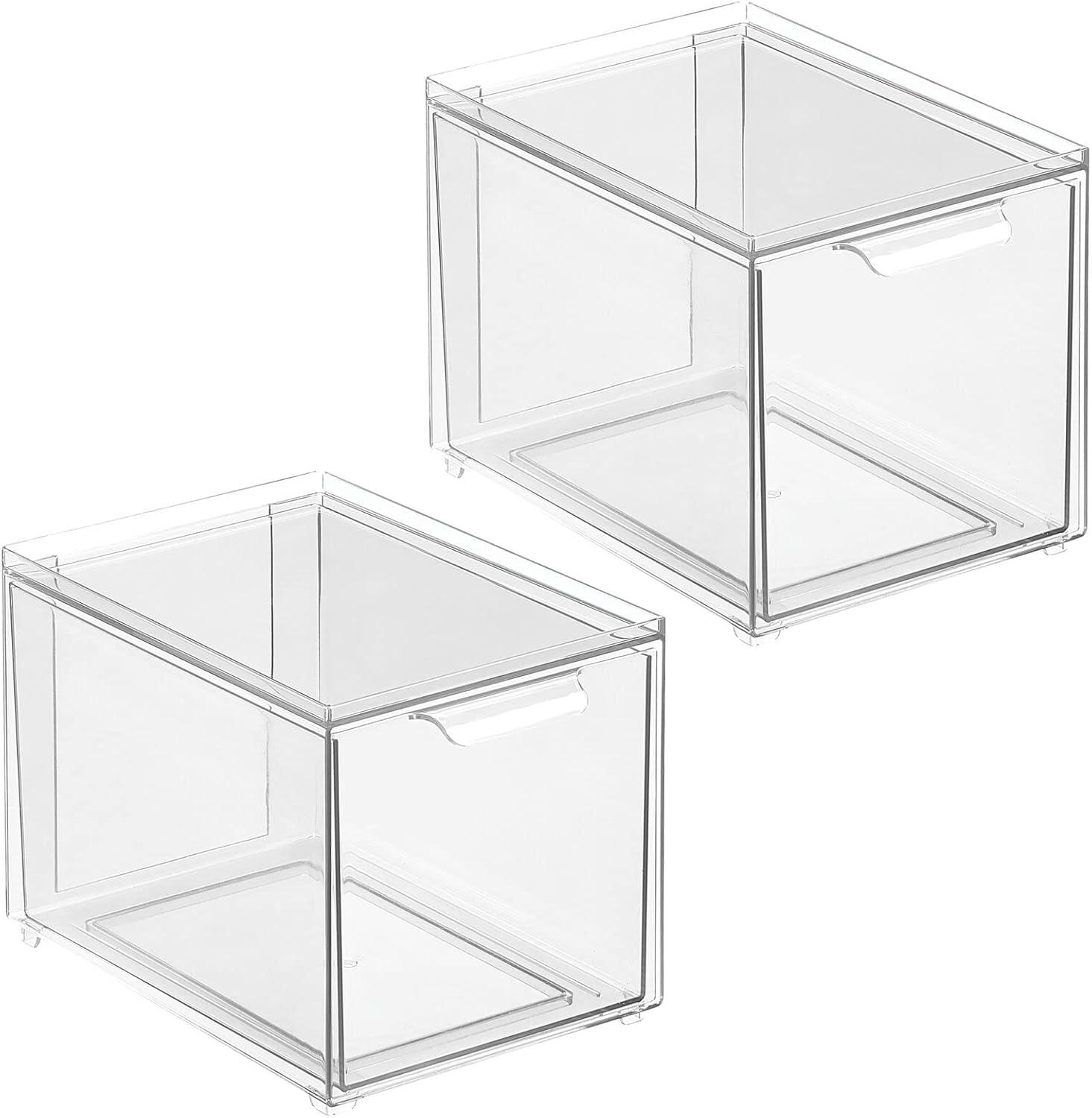 imagemDesign Stackable Storage Containers Box with 2 PullOut Drawers  Stacking Plastic Drawer Bins for Closet Organization Linen Coat Bedroom or Entryway Closets  Lumiere Collection  4 Pack Clear8 x 6 x 6 Pack of 2