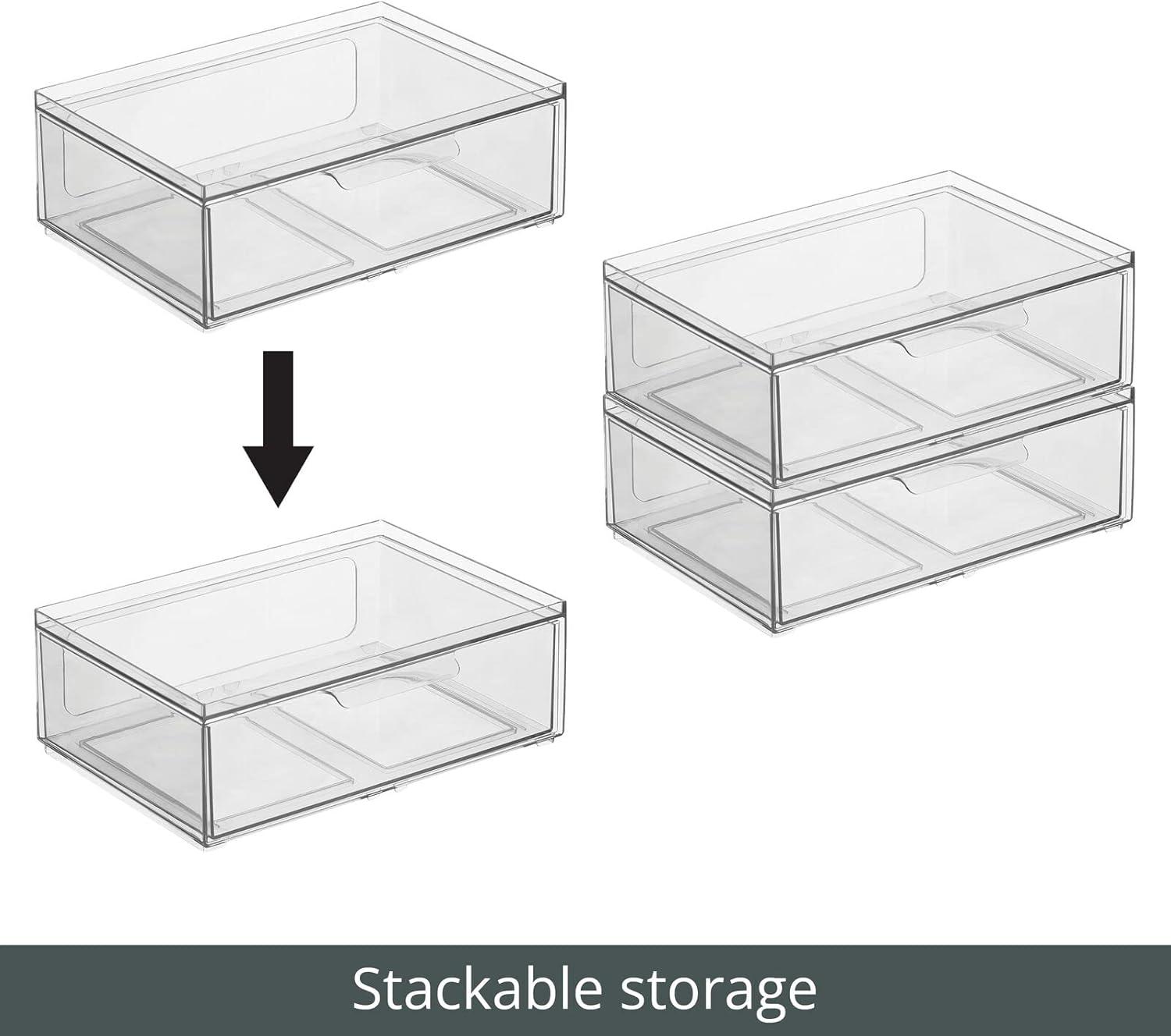 imagemDesign Stackable Storage Containers Box with 2 PullOut Drawers  Stacking Plastic Drawer Bins for Closet Organization Linen Coat Bedroom or Entryway Closets  Lumiere Collection  4 Pack Clear8 x 12 x 4 Pack of 2