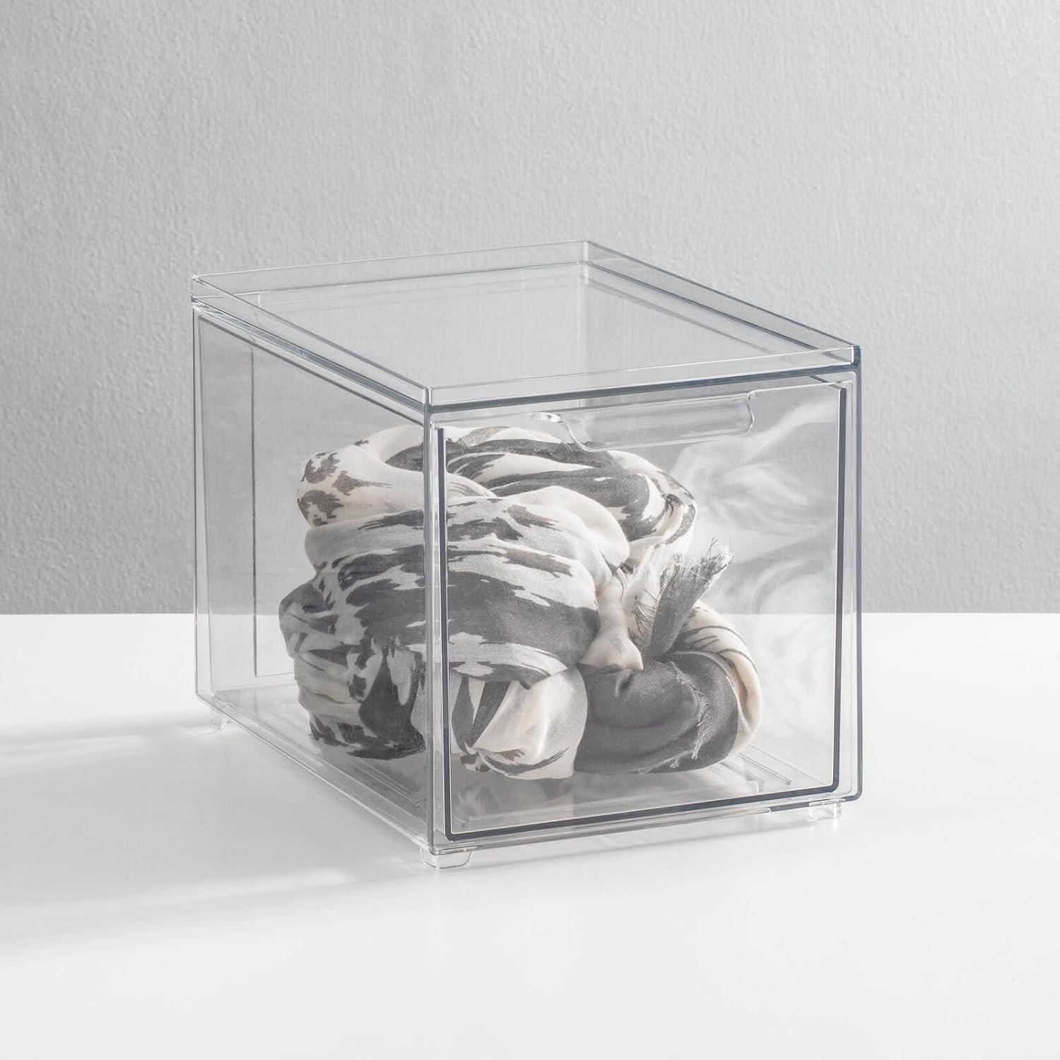 imagemDesign Stackable Storage Containers Box with 2 PullOut Drawers  Stacking Plastic Drawer Bins for Closet Organization Linen Coat Bedroom or Entryway Closets  Lumiere Collection  4 Pack Clear8 x 6 x 6 Pack of 2