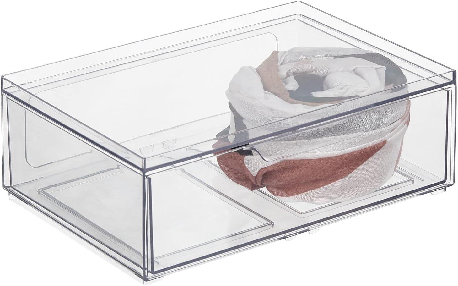 imagemDesign Stackable Storage Containers Box with 2 PullOut Drawers  Stacking Plastic Drawer Bins for Closet Organization Linen Coat Bedroom or Entryway Closets  Lumiere Collection  4 Pack Clear8 x 12 x 4 Pack of 2
