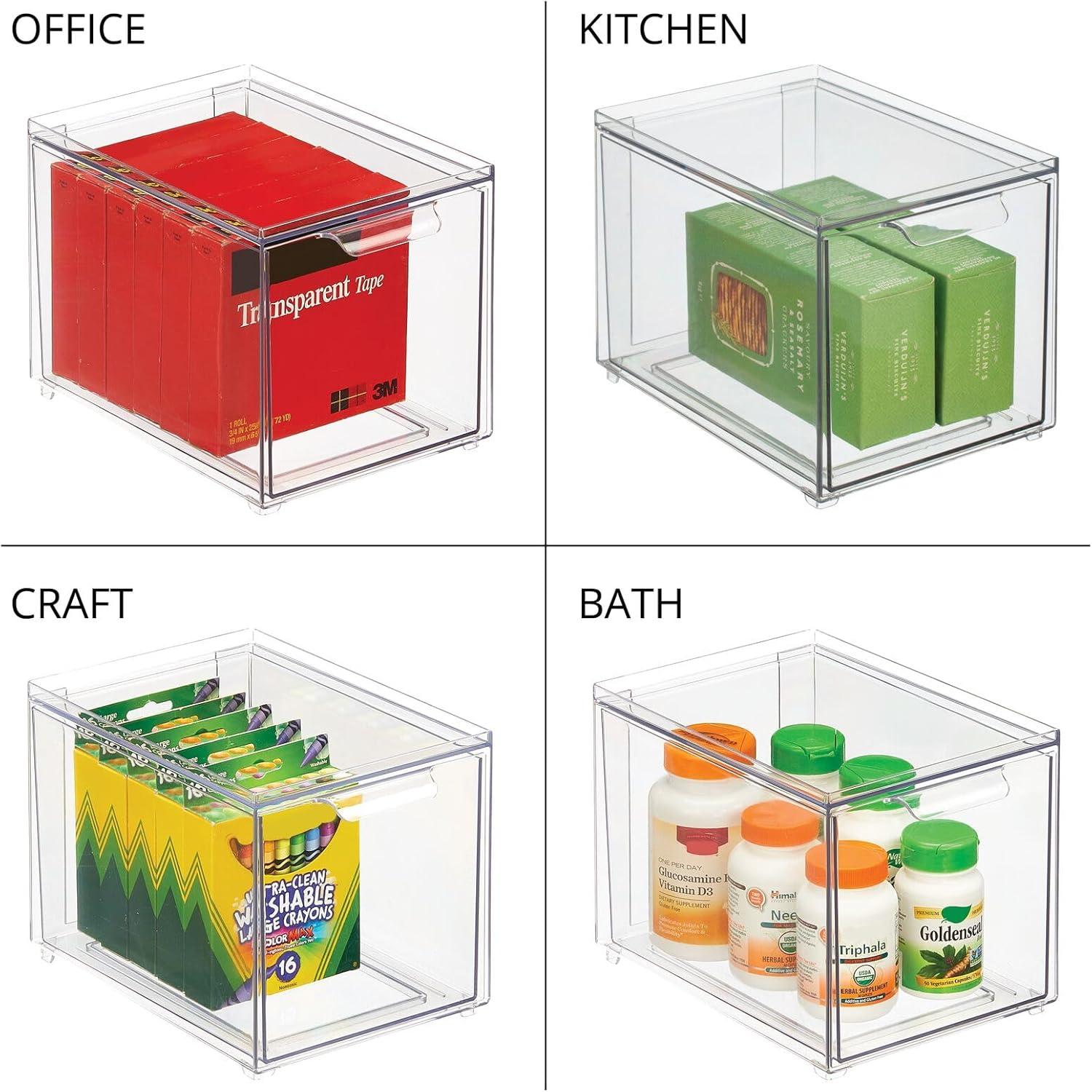 imagemDesign Stackable Storage Containers Box with 2 PullOut Drawers  Stacking Plastic Drawer Bins for Closet Organization Linen Coat Bedroom or Entryway Closets  Lumiere Collection  4 Pack Clear8 x 6 x 6 Pack of 2
