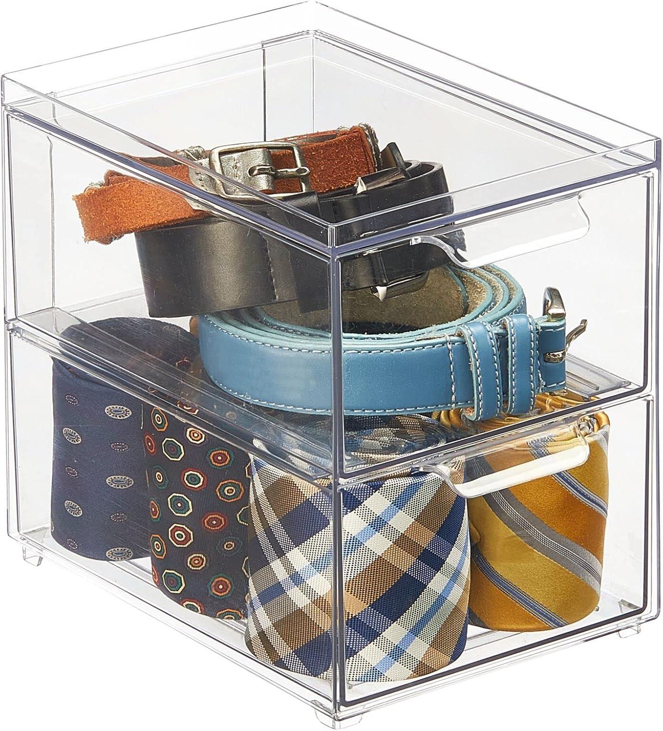 imagemDesign Stackable Storage Containers Box with 2 PullOut Drawers  Stacking Plastic Drawer Bins for Closet Organization Linen Coat Bedroom or Entryway Closets  Lumiere Collection  4 Pack Clear8 x 6 x 75 Pack of 4