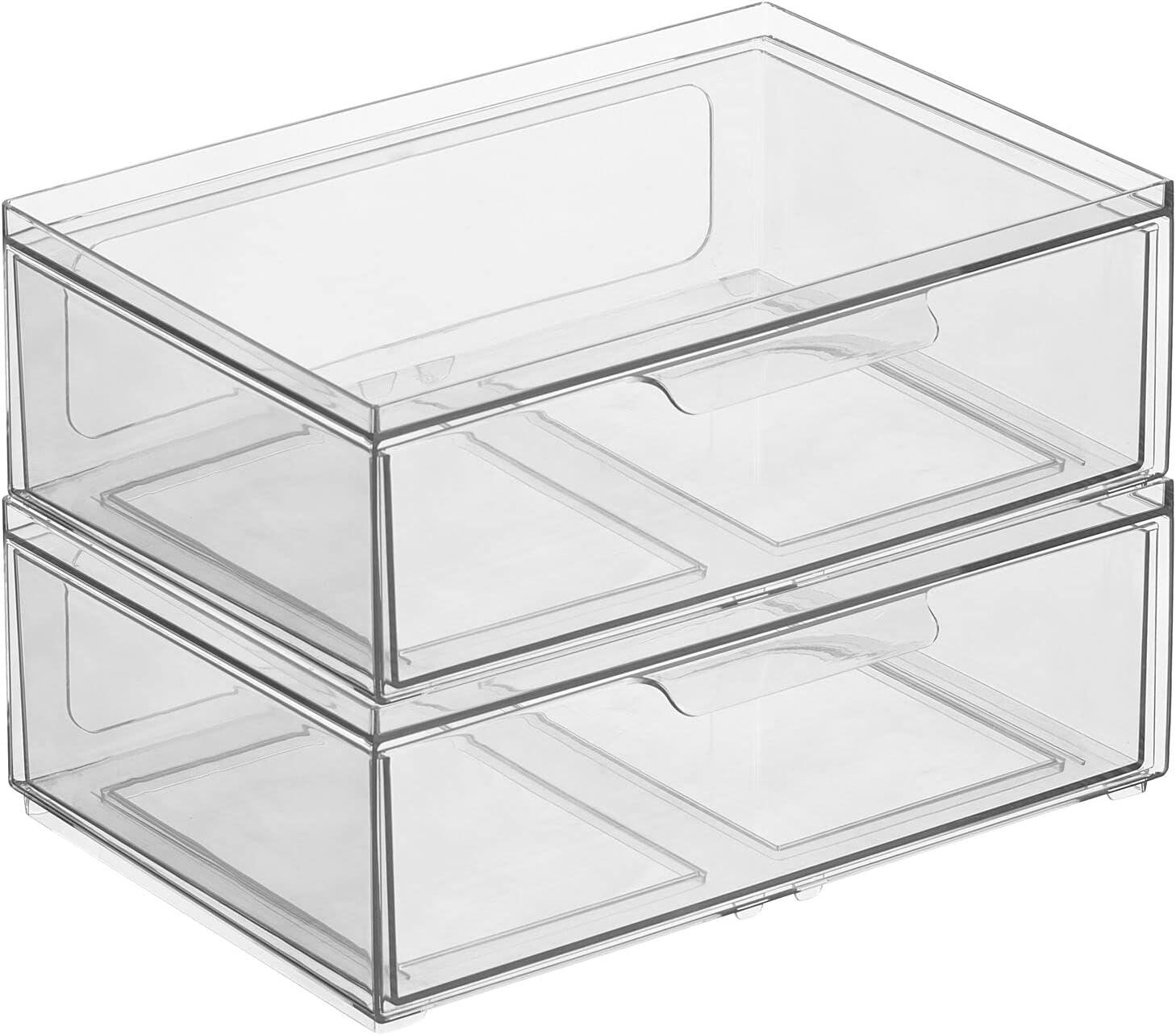 imagemDesign Stackable Storage Containers Box with 2 PullOut Drawers  Stacking Plastic Drawer Bins for Closet Organization Linen Coat Bedroom or Entryway Closets  Lumiere Collection  4 Pack Clear8 x 12 x 4 Pack of 2