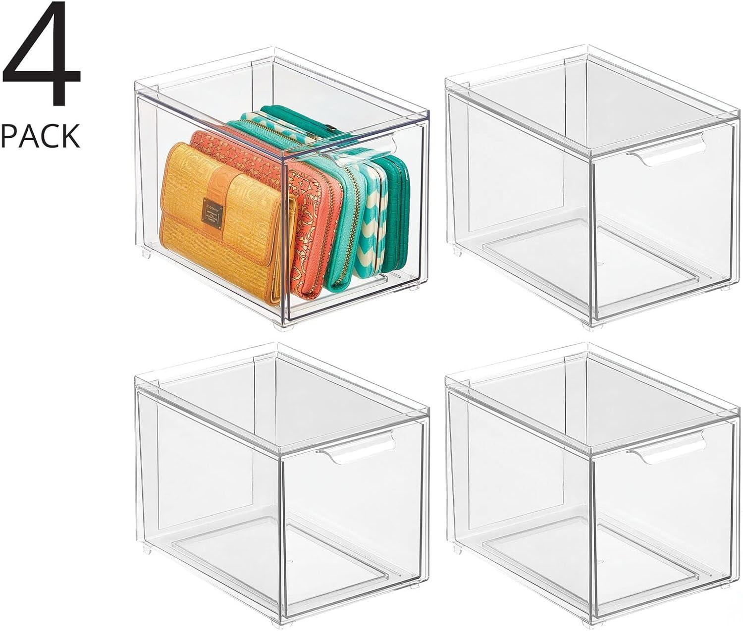 imagemDesign Stackable Storage Containers Box with 2 PullOut Drawers  Stacking Plastic Drawer Bins for Closet Organization Linen Coat Bedroom or Entryway Closets  Lumiere Collection  4 Pack Clear8 x 6 x 6 Pack of 4