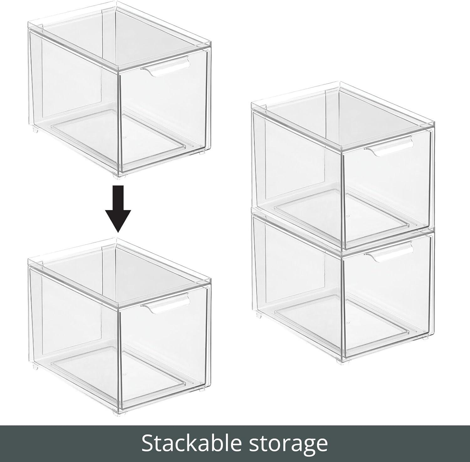 imagemDesign Stackable Storage Containers Box with 2 PullOut Drawers  Stacking Plastic Drawer Bins for Closet Organization Linen Coat Bedroom or Entryway Closets  Lumiere Collection  4 Pack Clear8 x 6 x 6 Pack of 2