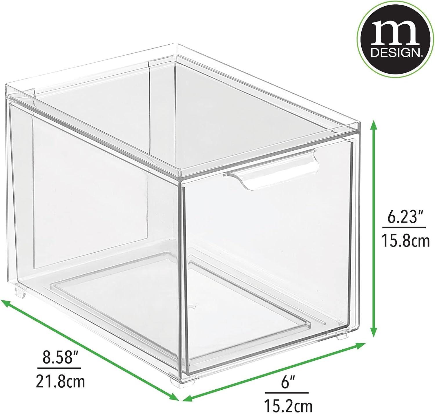 imagemDesign Stackable Storage Containers Box with 2 PullOut Drawers  Stacking Plastic Drawer Bins for Closet Organization Linen Coat Bedroom or Entryway Closets  Lumiere Collection  4 Pack Clear8 x 6 x 6 Pack of 4