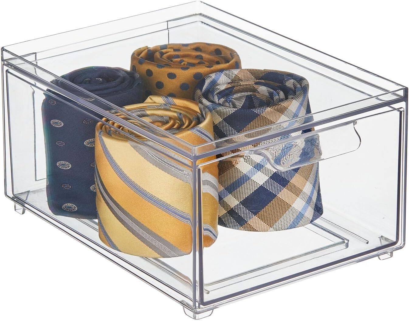 imagemDesign Stackable Storage Containers Box with 2 PullOut Drawers  Stacking Plastic Drawer Bins for Closet Organization Linen Coat Bedroom or Entryway Closets  Lumiere Collection  4 Pack Clear8 x 6 x 4 Pack of 2