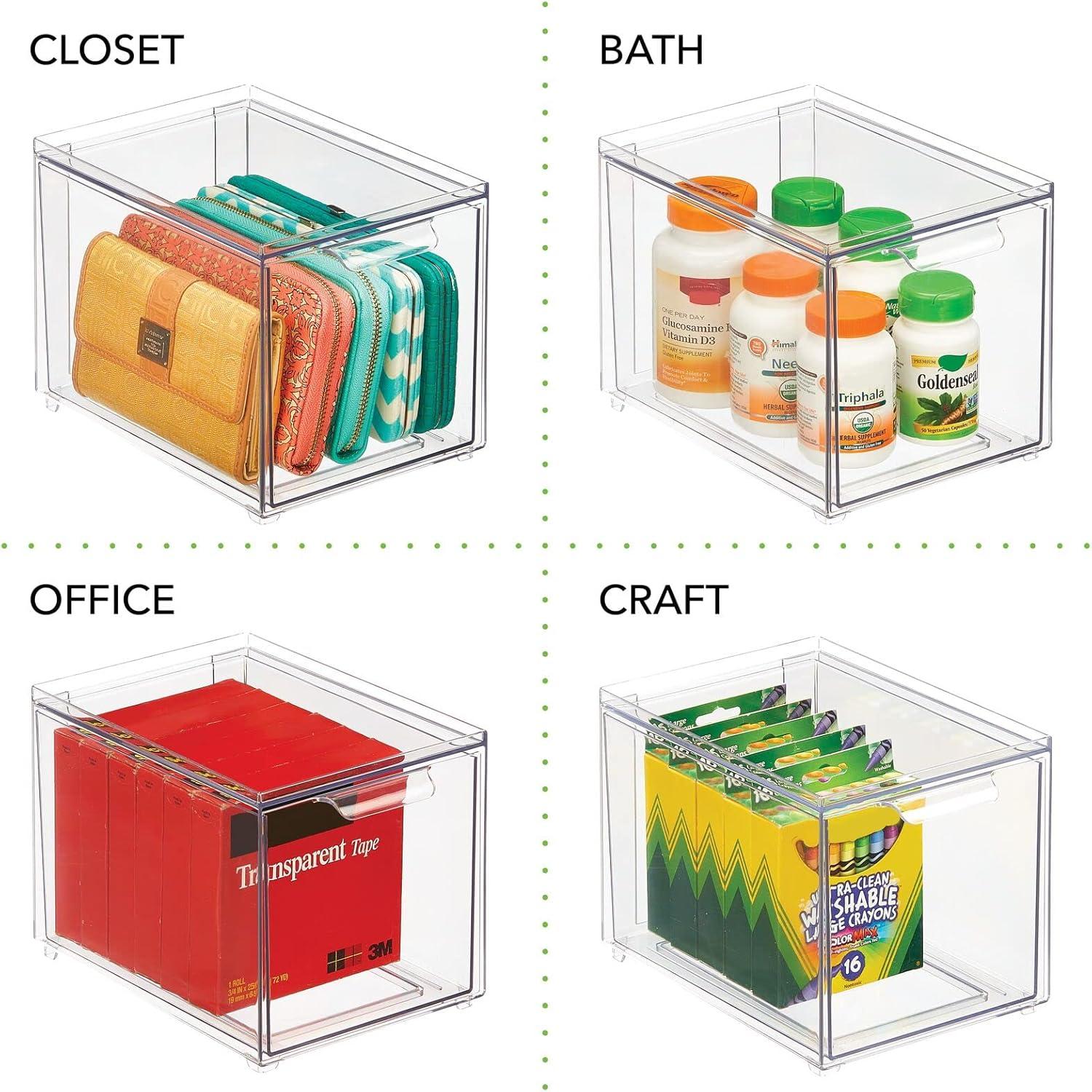imagemDesign Stackable Storage Containers Box with 2 PullOut Drawers  Stacking Plastic Drawer Bins for Closet Organization Linen Coat Bedroom or Entryway Closets  Lumiere Collection  4 Pack Clear8 x 6 x 6 Pack of 1