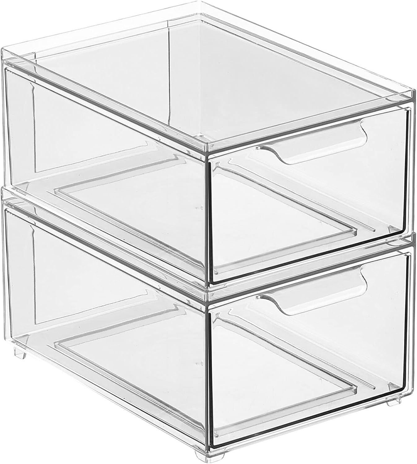 imagemDesign Stackable Storage Containers Box with 2 PullOut Drawers  Stacking Plastic Drawer Bins for Closet Organization Linen Coat Bedroom or Entryway Closets  Lumiere Collection  4 Pack Clear8 x 6 x 4 Pack of 2