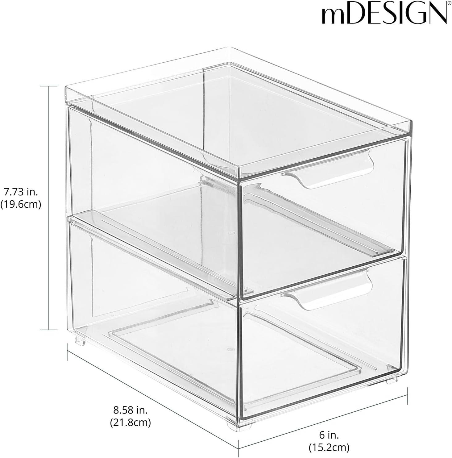 imagemDesign Stackable Storage Containers Box with 2 PullOut Drawers  Stacking Plastic Drawer Bins for Closet Organization Linen Coat Bedroom or Entryway Closets  Lumiere Collection  4 Pack Clear8 x 6 x 75 Pack of 4