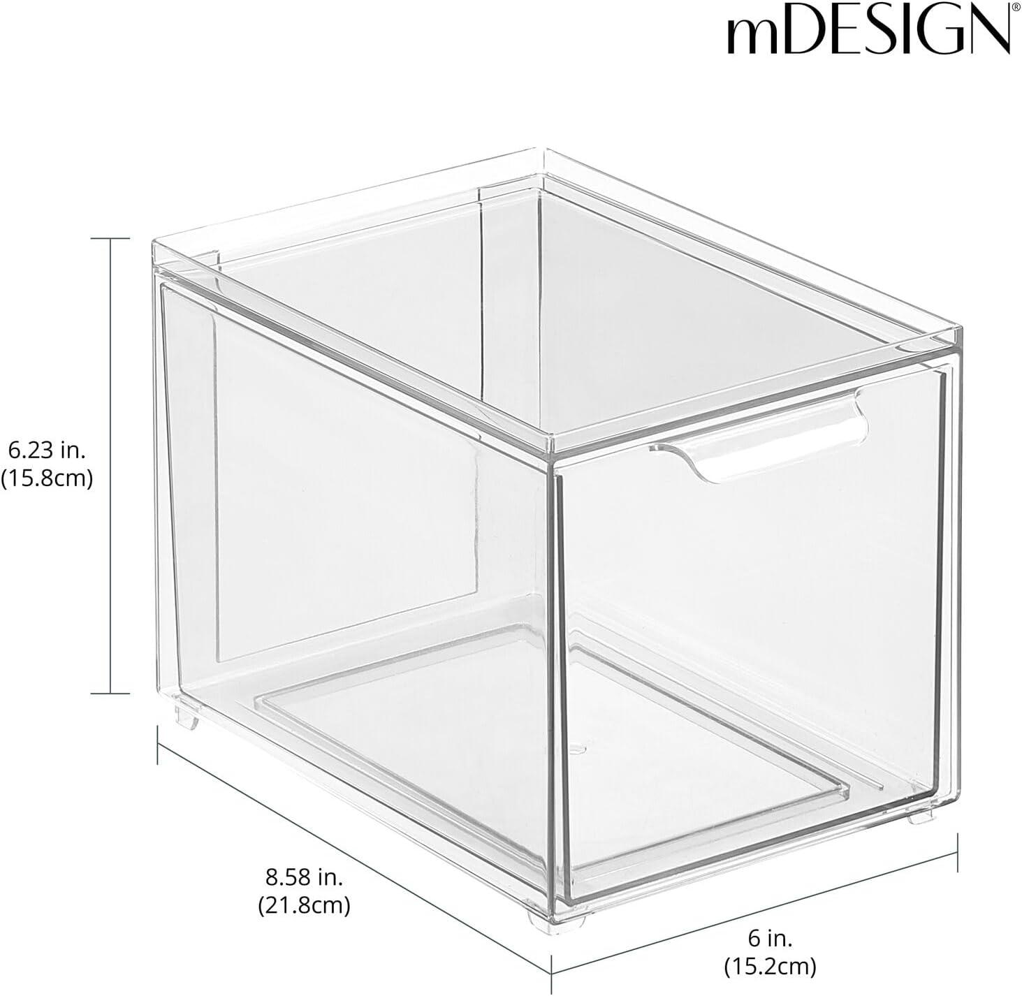 imagemDesign Stackable Storage Containers Box with 2 PullOut Drawers  Stacking Plastic Drawer Bins for Closet Organization Linen Coat Bedroom or Entryway Closets  Lumiere Collection  4 Pack Clear8 x 6 x 6 Pack of 2