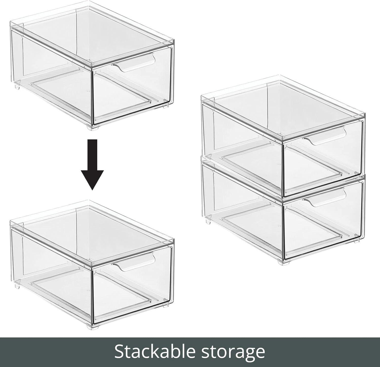imagemDesign Stackable Storage Containers Box with 2 PullOut Drawers  Stacking Plastic Drawer Bins for Closet Organization Linen Coat Bedroom or Entryway Closets  Lumiere Collection  4 Pack Clear8 x 6 x 4 Pack of 2